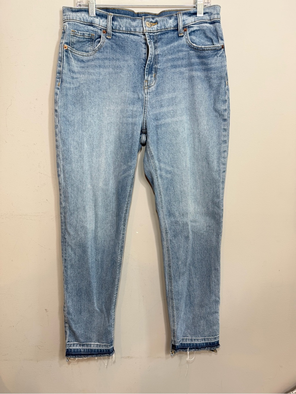 Old Navy mid rise raw front hem light wash boyfriend jeans size 10 tall